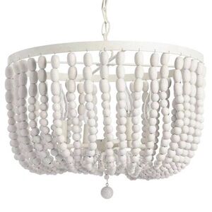 New in Box - 18” Antique Whitewashed Wood Bead 4 Light Chandelier